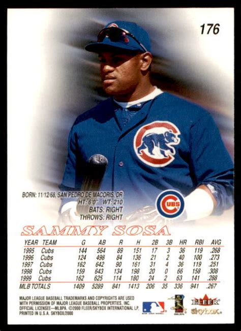 2000 Skybox Baseball Card 176 Sammy Sosa Ebay