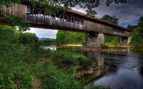 Brown And Gray Wooden Bridge Landscape Nature River Bridge Hd