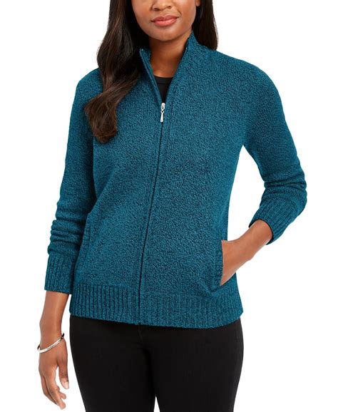 Karen Scott Womens Zip Front Cardigan Sweater Teal Size 2 Extra Large