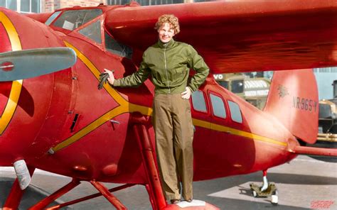 Colorized Amelia Earhart And Her Lockheed Vega 5b In Honor Of His