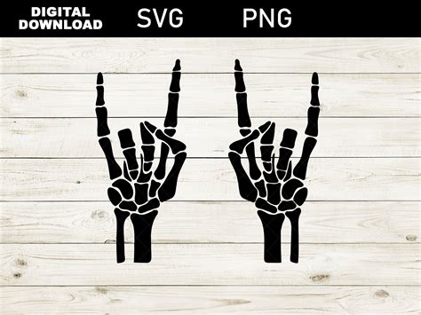 Rock On Bone Hands Skeleton Hands Svg Png Silhouette Vector Etsy España