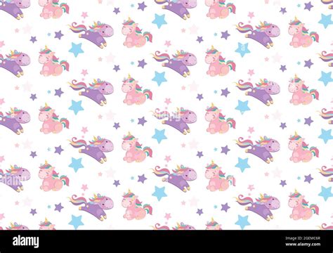 Vector Seamless Pattern For Kids Two Gentle Unicorns With Developing