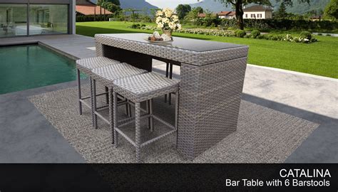 Catalina Bar Table Set With Backless Barstools 7 Piece Outdoor Wicker