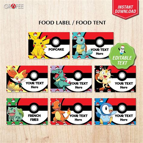 Pokemon Food Tent Printable Editable Text Pokemon Food Pokemon