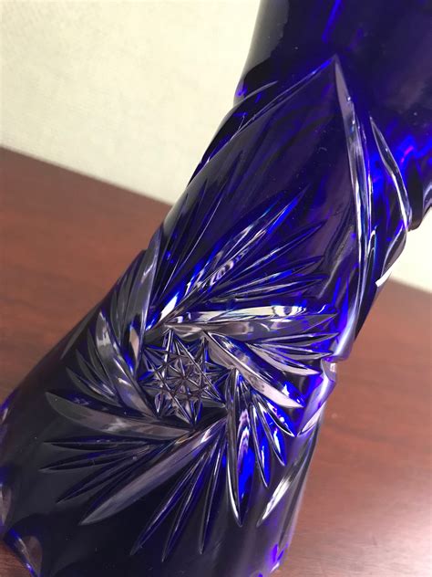 Vintage Cobalt Blue Vase Cut To Clear Crystal Vase Pinwheel Pattern