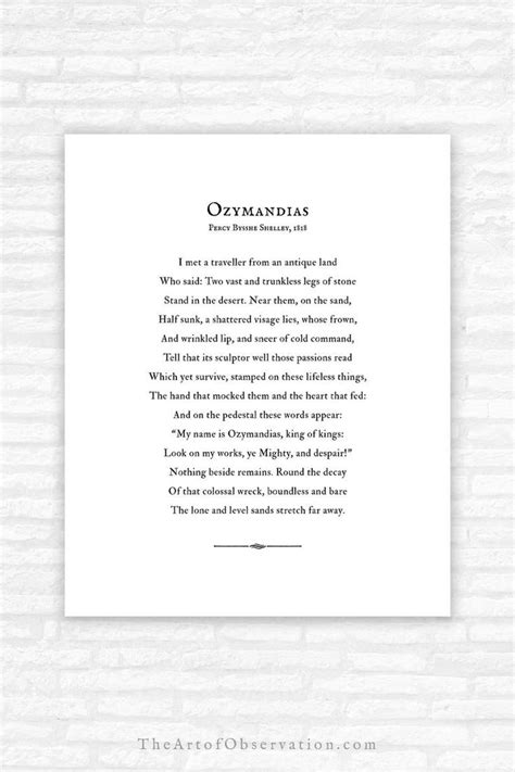 Ozymandias Poem Print Percy Bysshe Shelley Poetry Wall Etsy In 2020