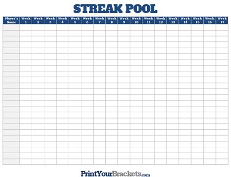 Nfl Streak Pool Printable Football Streak Survivor Pool