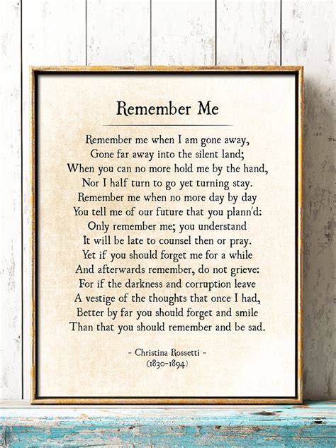Remember Me Christina Rossetti Funeral Poem Grief And Sorrow Etsy Ireland