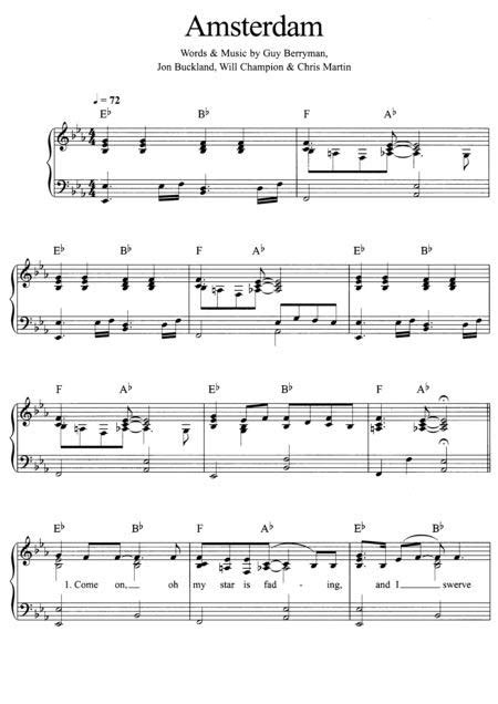 Coldplay Amsterdam Piano Vocal Guitar Sheet Music