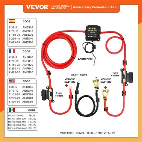 Vevor Split Charge Relay Kit Voltage Sense Relay Professional 12v