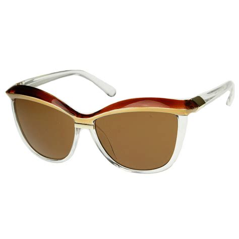 Womens Oversized Two Tone Fashion Cat Eye Sunglasses