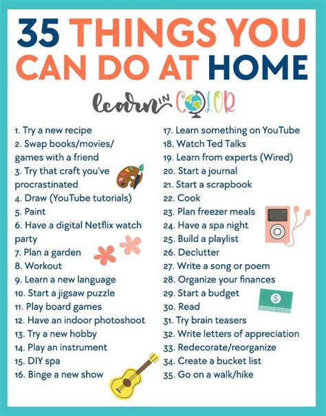 35 Activities You Can Do From Home Learn In Color
