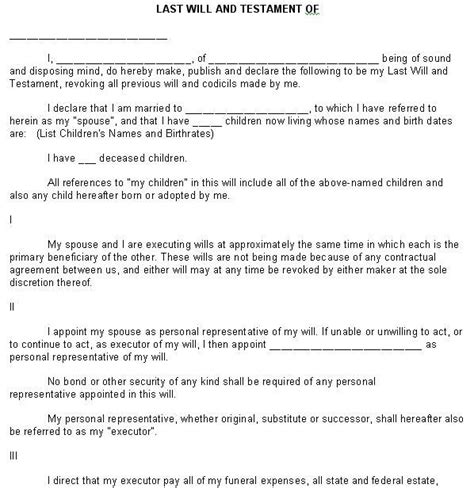 Your last will and testament will be customized for. Free Printable Last Will And Testament Form (GENERIC ...