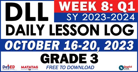 GRADE 3 DAILY LESSON LOGS WEEK 8 Q1 October 16 20 2023 DepEd Click