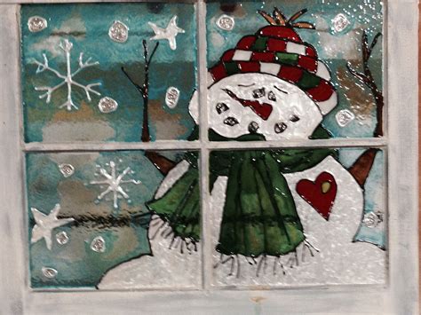 Hometalk Snowman Painted In Stain Glass Paint On Old Window