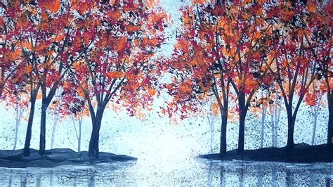 Acrylic Painting Demo Of Vivid Orange Autumn Trees On A Black And White