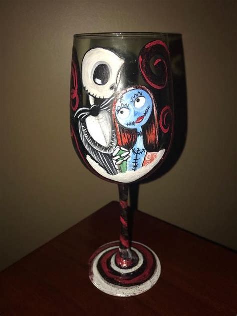 Jack And Sally Hand Painted Wine Glass Nightmare Before Etsy Jack