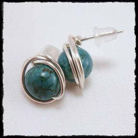Magnesite Stud Earrings Turquoise Stud Earrings Wire Wrapped Post
