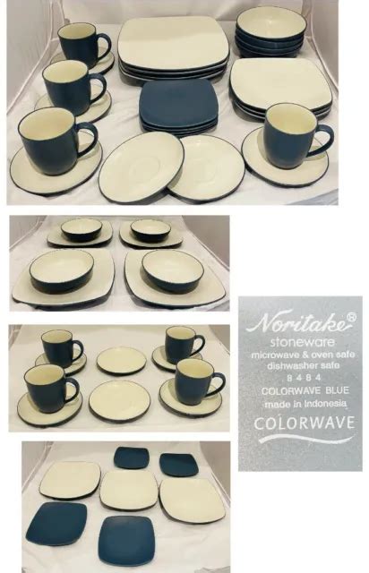 Vintage Noritake Dinnerware Set Colorwave Blue 8484 Stoneware 25 Pc