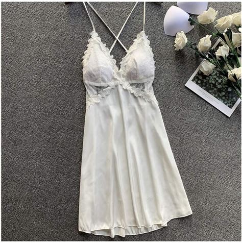 Lingerie For Women Sexy Lace Nightgown Dress Halter Deep V Neck