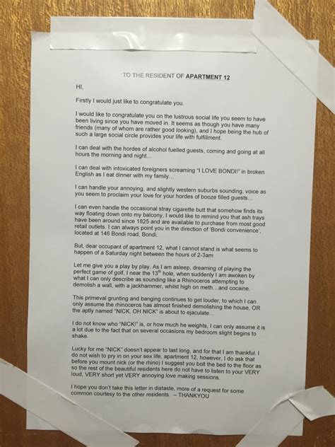 Man Pins Letter To Neighbours Door Begs Them To Stop Having Very