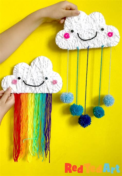 Yarn Wrapped Cloud Rainbows And Pom Poms Red Ted Art Make Crafting