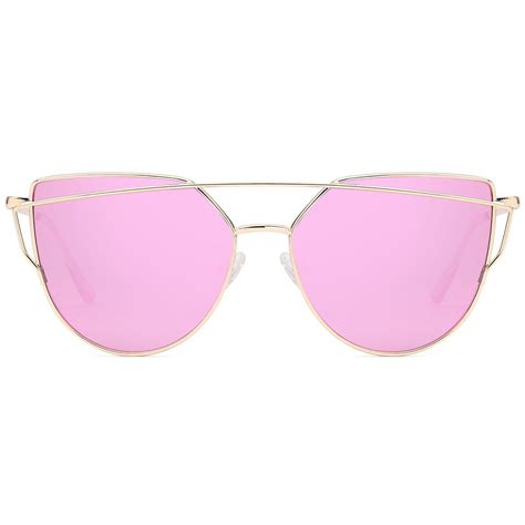 Cat Eye Womens Aviator Sunglasses Mirror Mirror Pink Lens On Gold