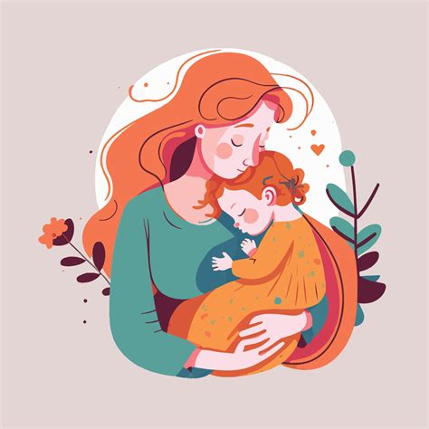 Happy Mothers Day Mom Hug Lovely Baby Floral Background Vector Flat