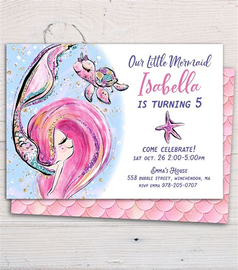 Mermaid Invitation Printable Editable Template For Birthday Etsy