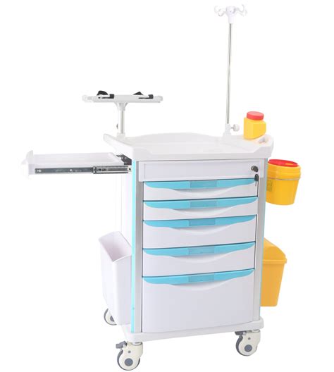 Hospital Luxurious Abs Emergency Medical Crash Cart Trolley With