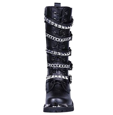 Punk Rock Men S Chain Metal Studded Mid Calf Motorcycle Boots Best