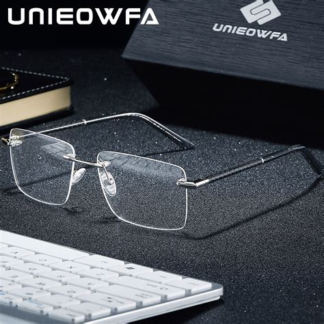 Unieowfa Rimless Prescription Glasses Frame For Men Myopia Optical Eyeglasses Frame Men Luxury