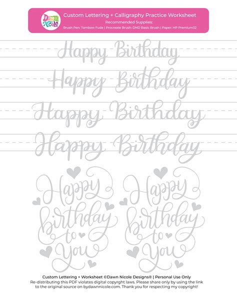 They seem to just glide across the paper. Happy Birthday Brush Calligraphy Practice Sheets | Dawn ...