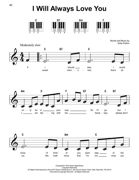 I Will Always Love You Super Easy Piano Print Sheet Music Now