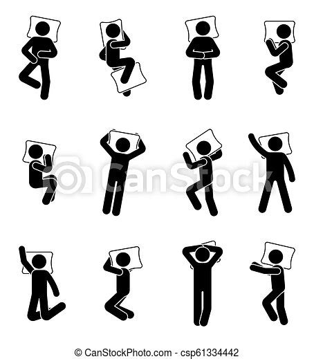 Stick Figure Man Sleeping Icon Set Deferent Positions Single Male In