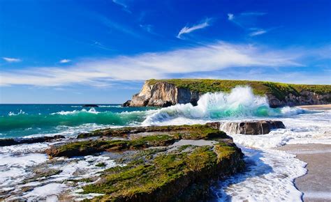 Nature Landscape Beach Cliff Rock Sea Waves Coast