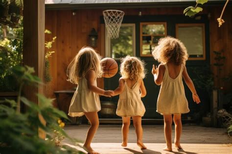 Premium Ai Image Happy Kids Playing Basketball At The Driveway Of