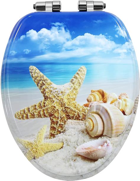 Emmteey Elongated Toilet Seat Summer Beach Shells Sea Toilet Seat With Quietly Close Quick