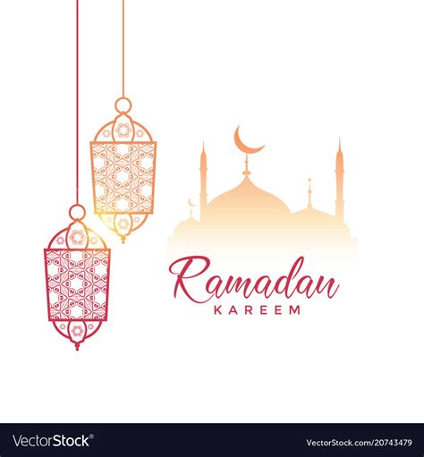 Ramadan Kareem Greeting Design With Hanging Lamps Vector Image