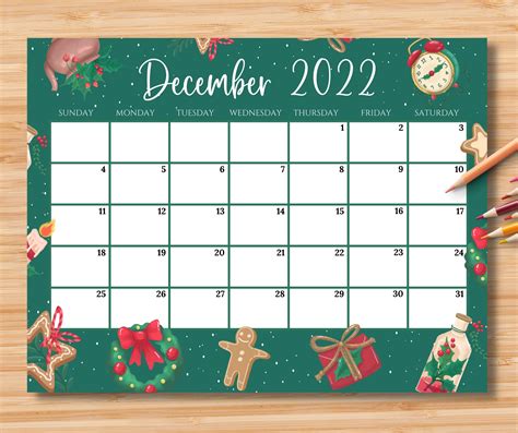 Editable December 2022 Calendar Beautiful Vintage Christmas With Lovely