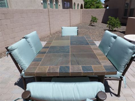 Slate Dining Table With Dining Chairs Iron Patio Furniture Outdoor