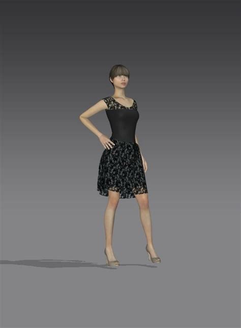 Woman 3d Model Black Dress Cgtrader
