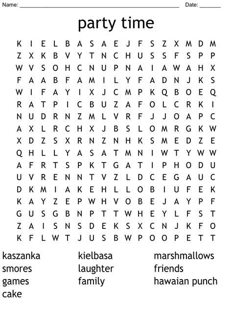 Party Time Word Search Wordmint