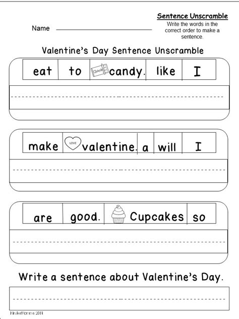 Valentines Day Sentence Unscramble
