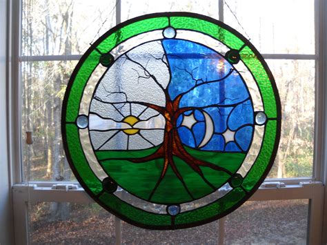 Stained Glass Day And Night Sun And Moon Tree Stained Glass Flowers