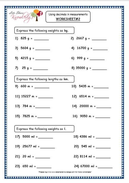 Grade 4 4th Grade Measurement Conversion Worksheets Kidsworksheetfun