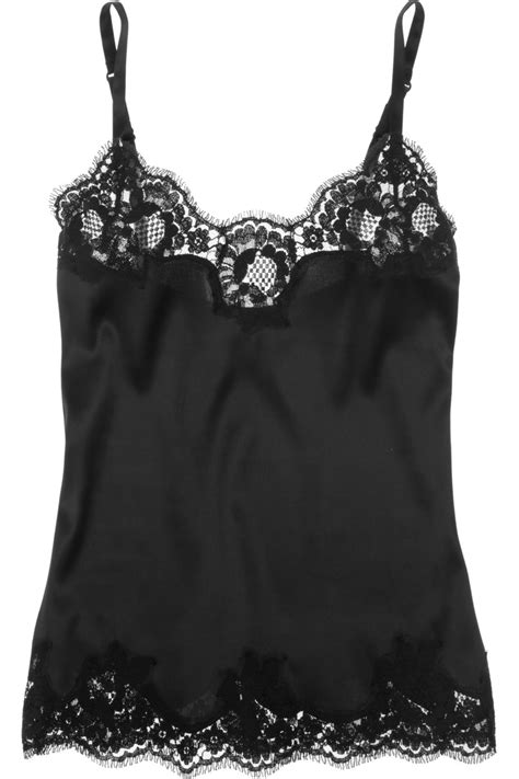 Dolce And Gabbana Lace Trimmed Stretch Silk Satin Camisole In Black Lyst