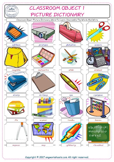Classroom Objects English Esl Vocabulary Worksheets Engworksheets 1