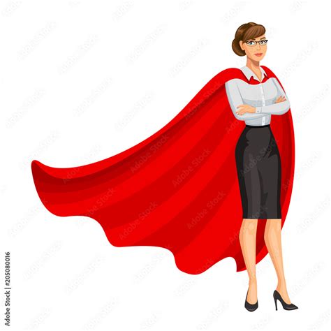 Superhero Woman In Red Cape Female Hero Businesswoman Superhero Girl