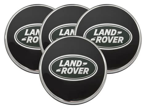 Land Rover Set Of 4 Wheel Centre Caps Black W Chrome Rim And Green Logo